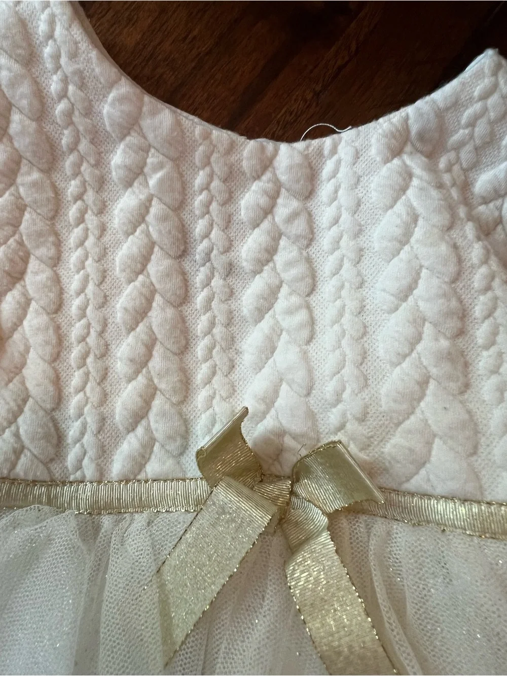 Blueberi Boulevard Cream Tulle Dress with Gold Bow